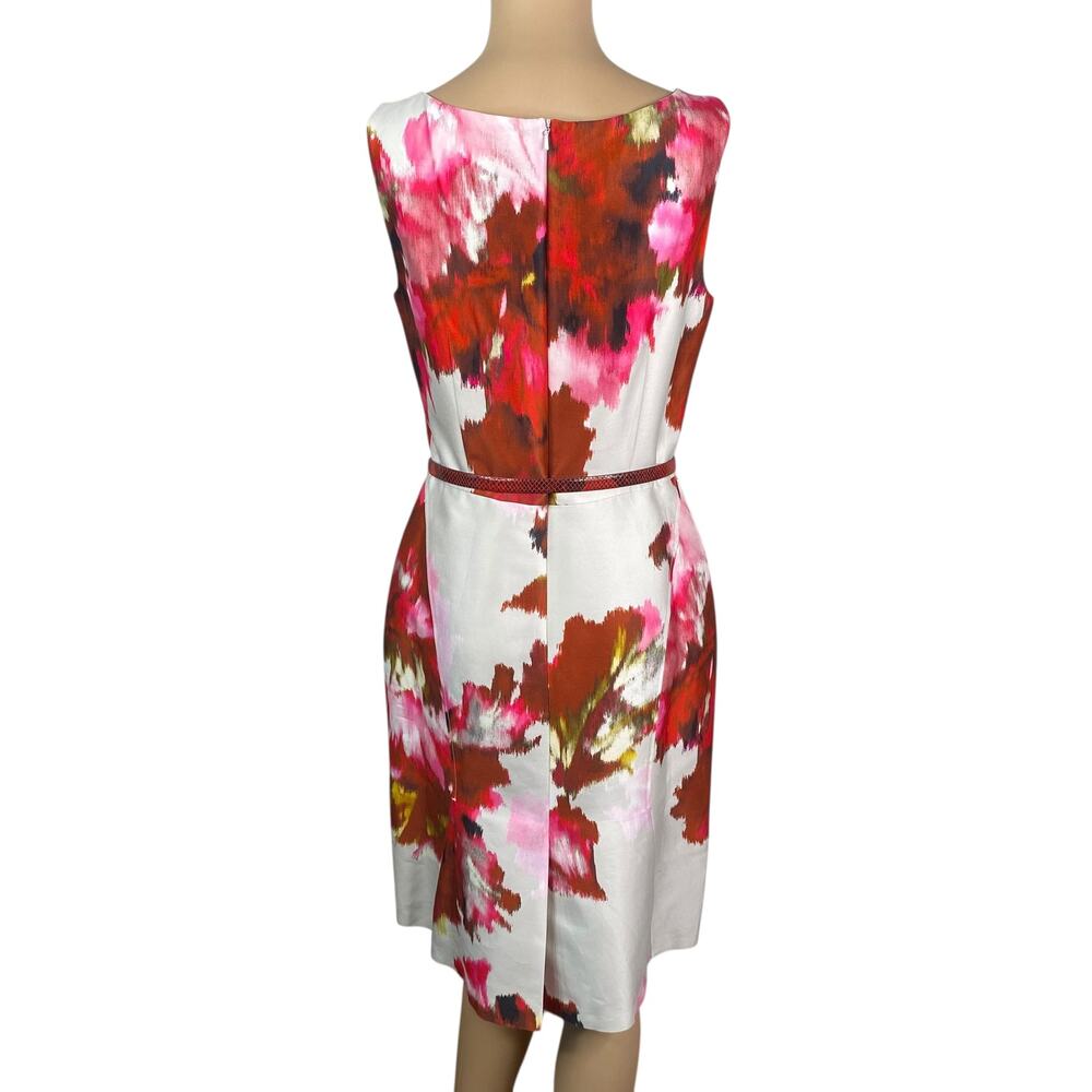 Max Mara Italy Cotton Silk Watercolor Floral Belted Sheath Dress SZ S Artsy - Picture 7 of 9